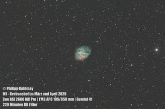 Messier 1 – Krebsnebel, Überrest einer Supernova im Sternbild Stier