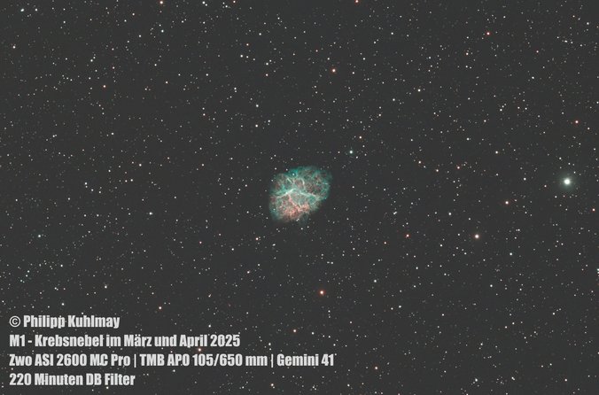 Messier 1 – Krebsnebel, Überrest einer Supernova im Sternbild Stier