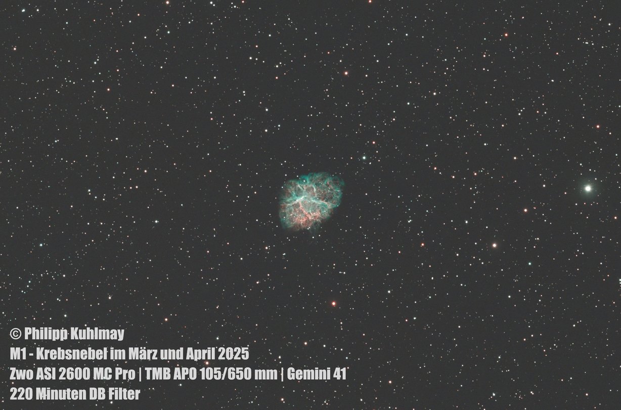 Messier 1 – Krebsnebel, Überrest einer Supernova im Sternbild Stier
